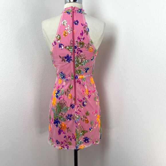 Dee Elly Pink Sequin Mini Dress Small Colorful Cocktail Club Dance Party Romance - Picture 7 of 12